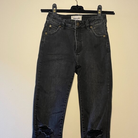 Rolla's West Coast Super Skinny Distressed Black Jeans 25 - Picture 3 of 6